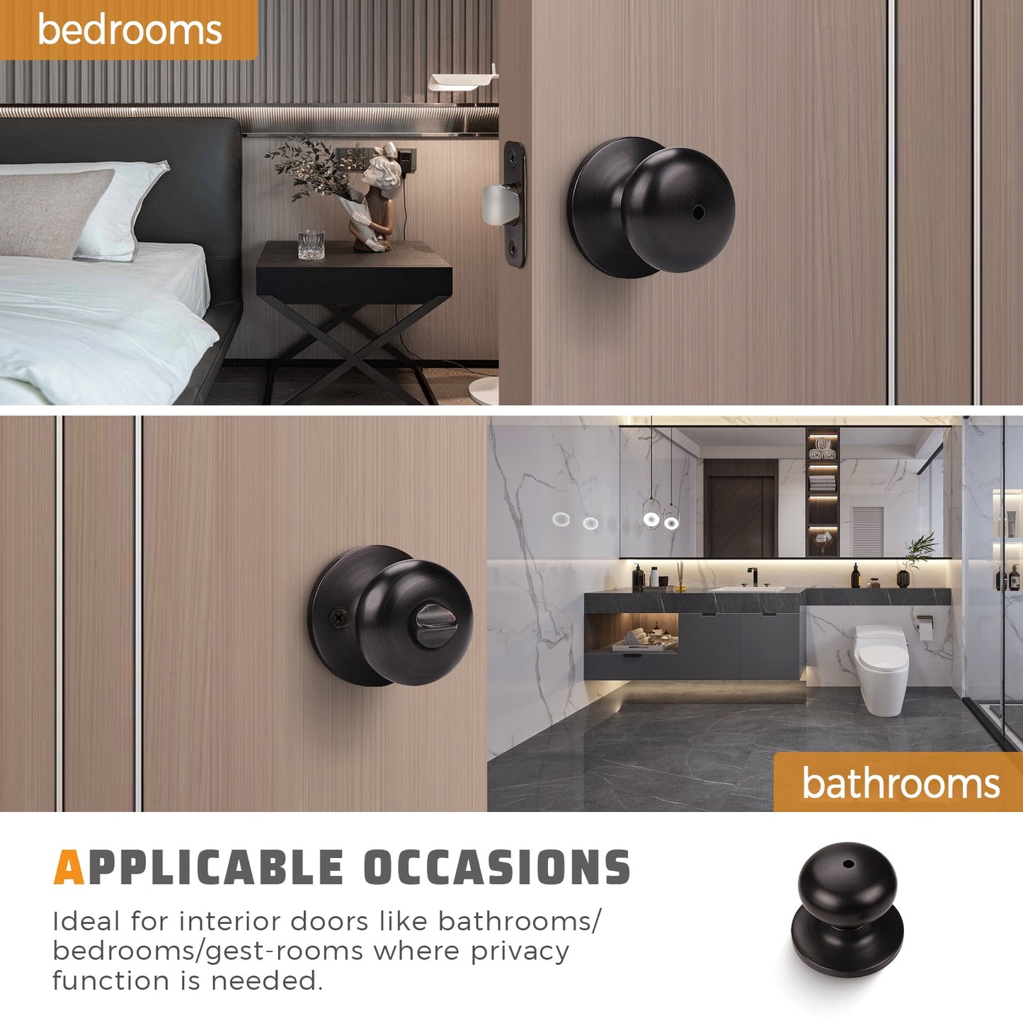 KNOBWELL Contemporary Bronze Privacy Door Knob With Lock for Interior Doors