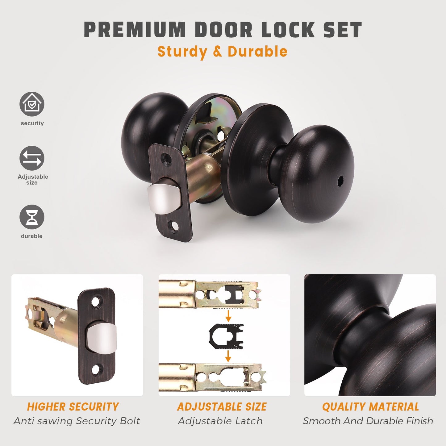 KNOBWELL Contemporary Bronze Privacy Door Knob With Lock for Interior Doors
