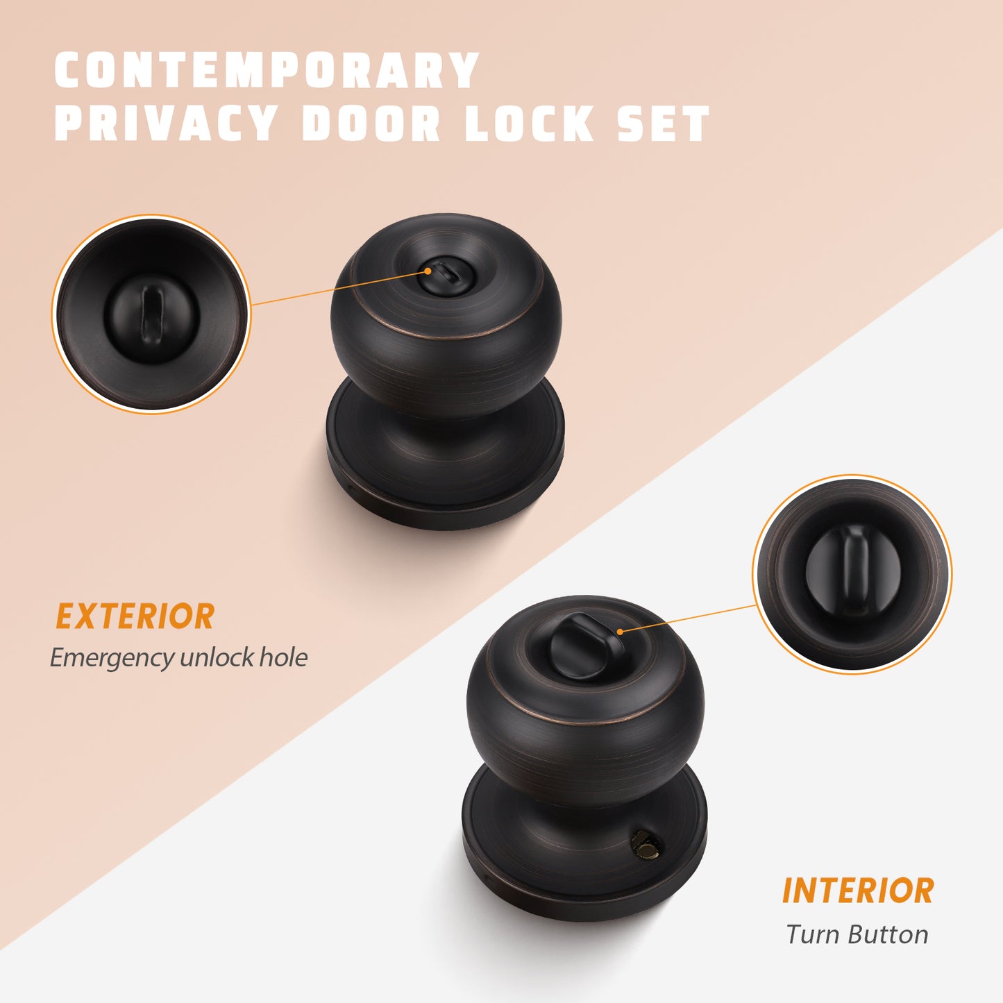 KNOBWELL Round Push Button Exterior and Indoor Door Knobs - DL609
