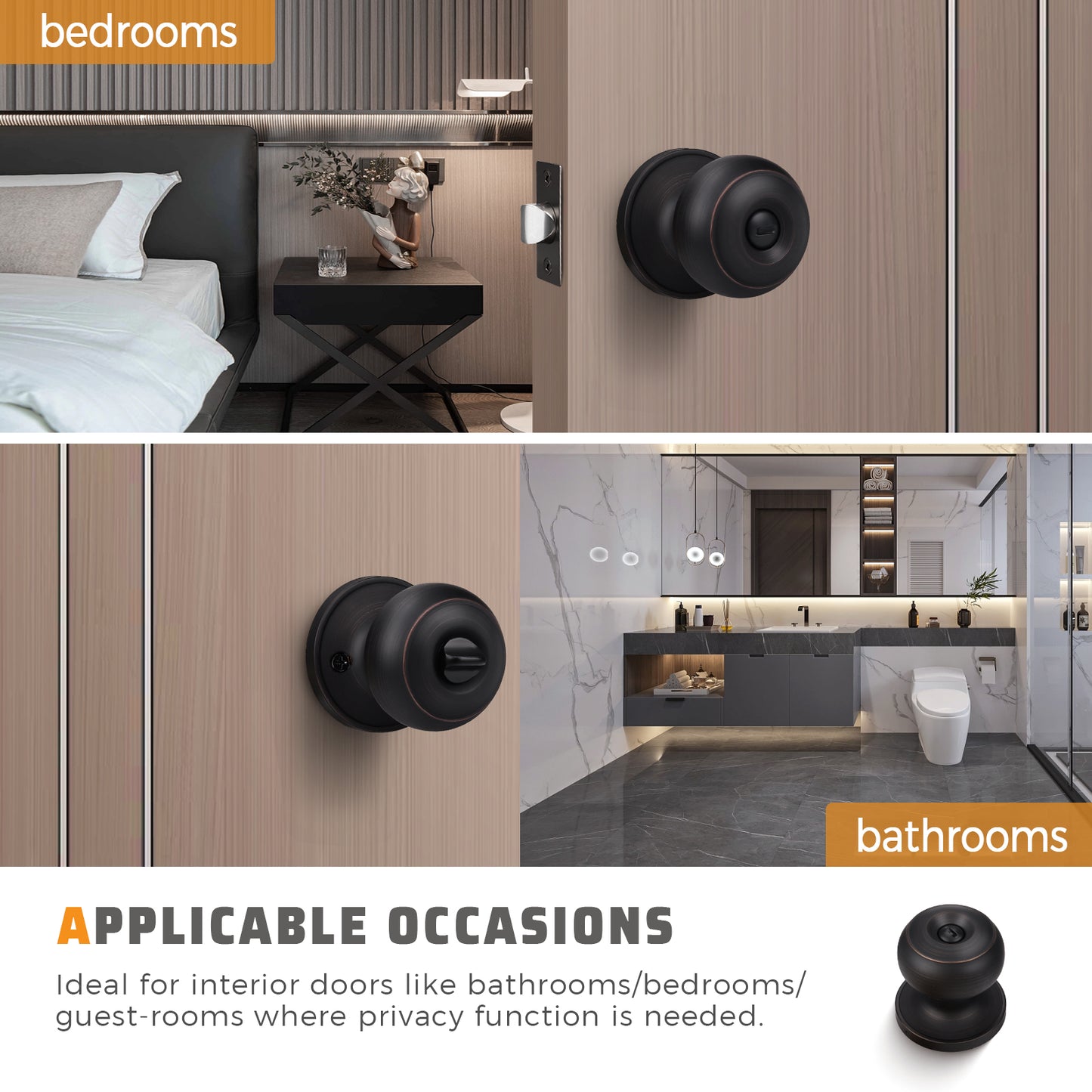 KNOBWELL Round Push Button Exterior and Indoor Door Knobs - DL609