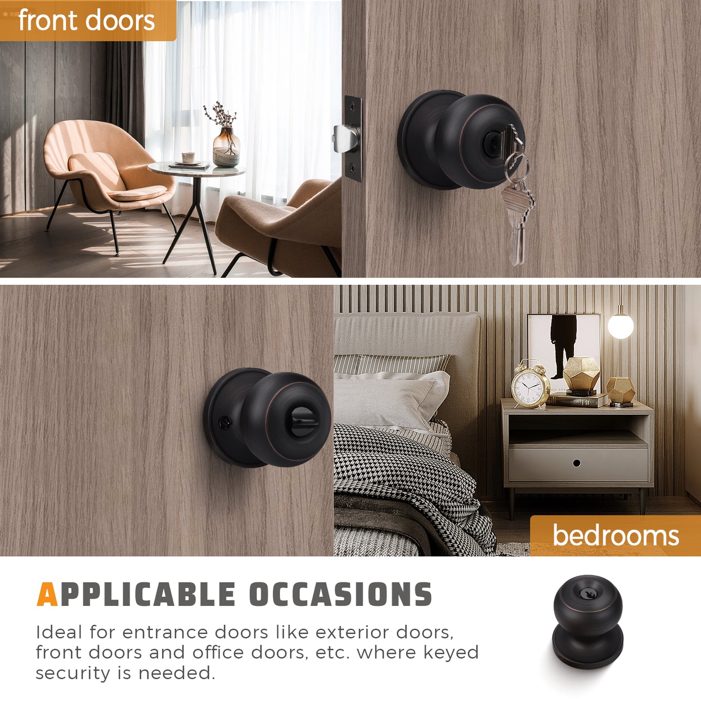KNOBWELL Round Push Button Exterior and Indoor Door Knobs - DL609