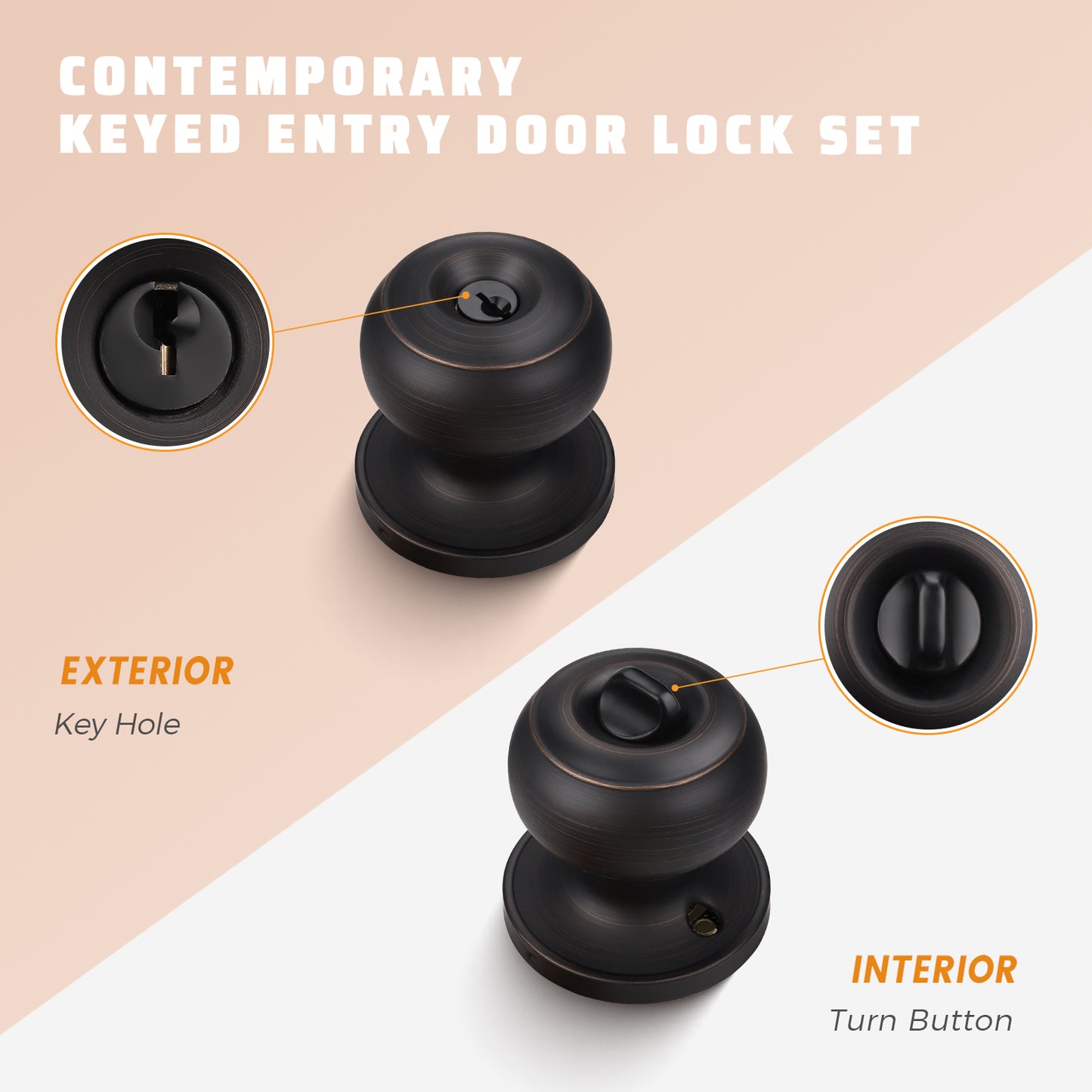 KNOBWELL Round Push Button Exterior and Indoor Door Knobs - DL609