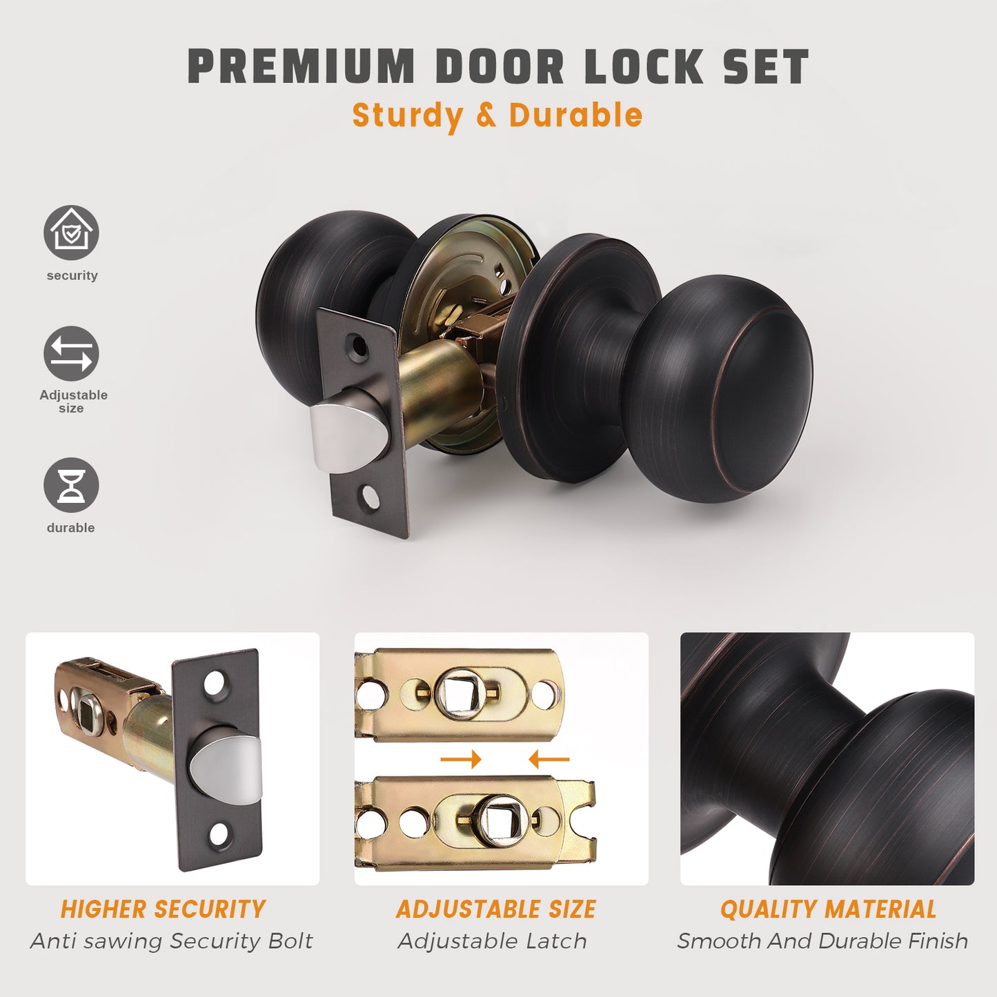 KNOBWELL Round Passage Door Knobs (No Lock) for Interior - DL609PS