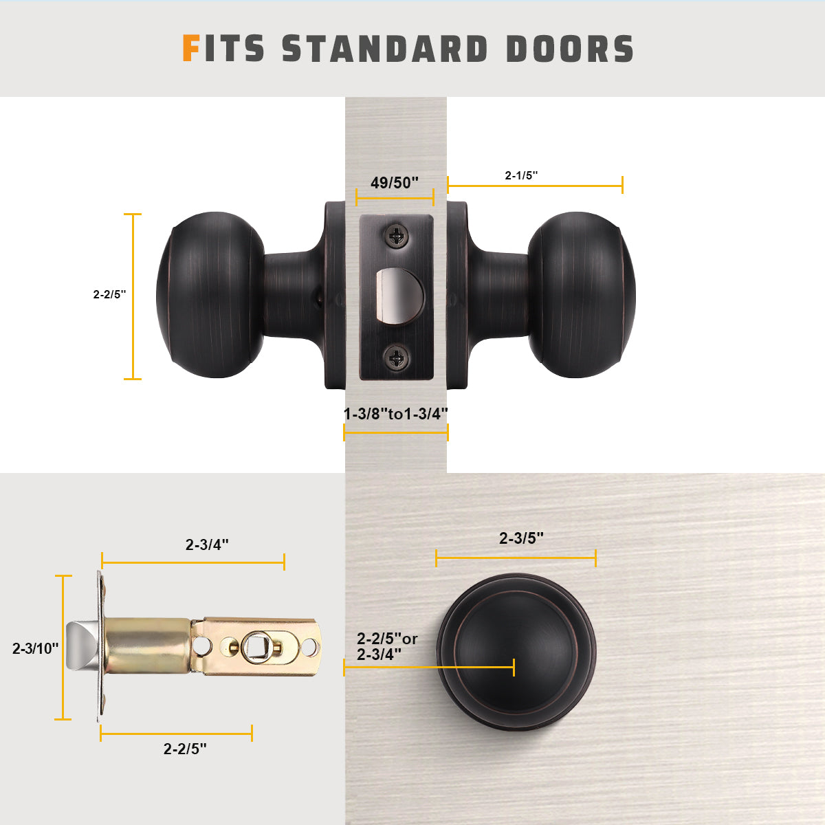 KNOBWELL Round Passage Door Knobs (No Lock) for Interior - DL609PS