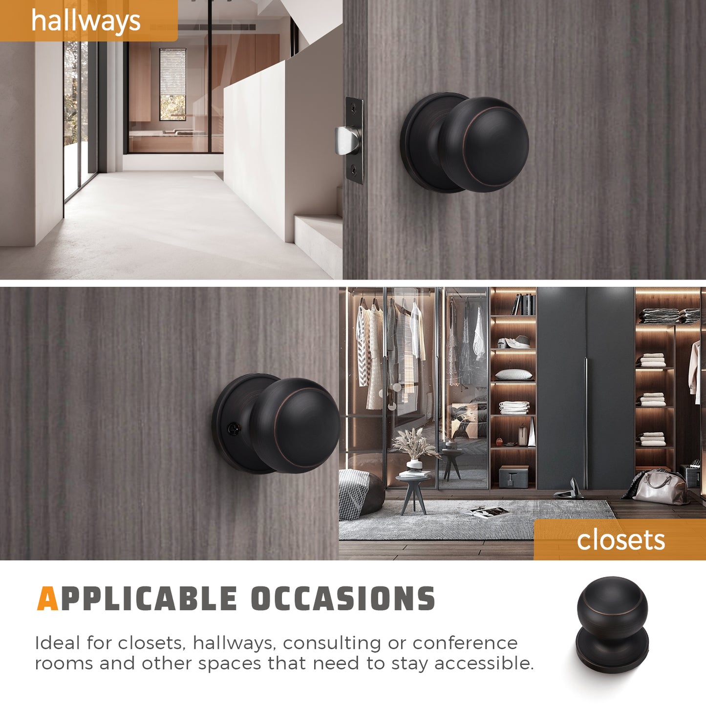 KNOBWELL Round Push Button Exterior and Indoor Door Knobs - DL609