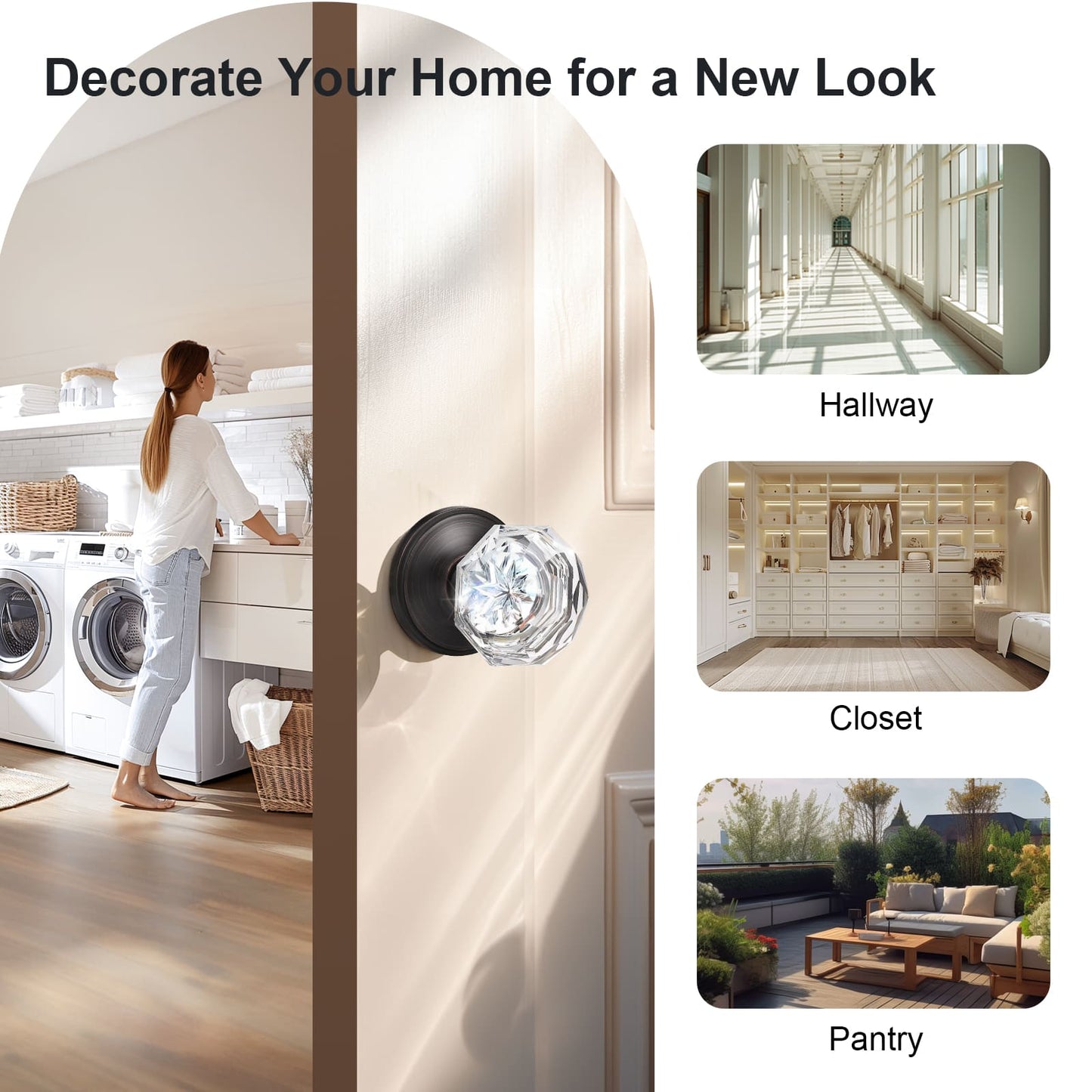 KNOBWELL Octagon Crystal Privacy/Passage/Dummy Indoor Door Knobs for Interior Doors
