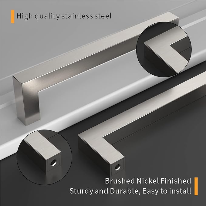 KNOBWELL Stainless Steel Square Cabinet Pulls for Kitchen Cupboards/Drawers- PDDJ27HSS