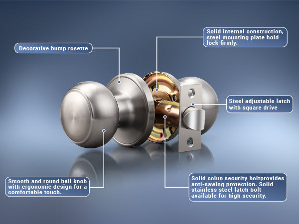 KNOBWELL Round Push Button Exterior and Indoor Door Knobs - DL609