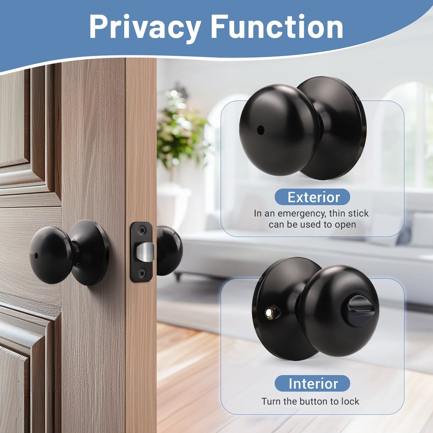 KNOBWELL Contemporary Black Privacy Door Knob With Lock for Interior Doors