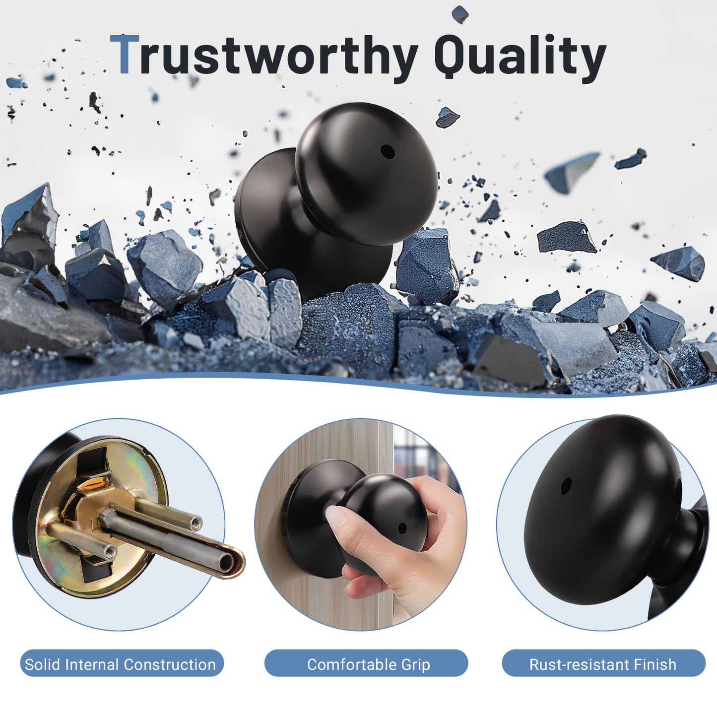 KNOBWELL Contemporary Black Privacy Door Knob With Lock for Interior Doors