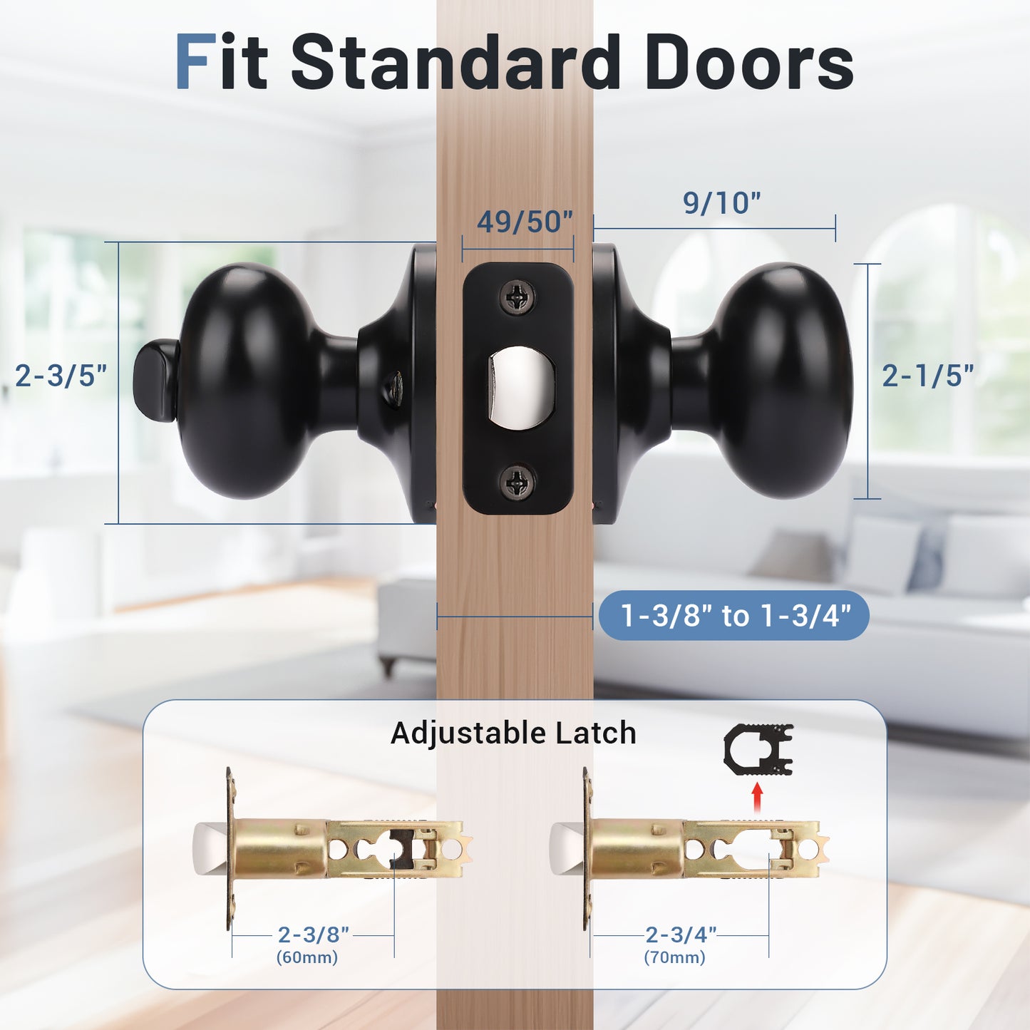 KNOBWELL Contemporary Black Privacy Door Knob With Lock for Interior Doors