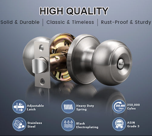 KNOBWELL Round Push Button Exterior and Indoor Door Knobs - DL609