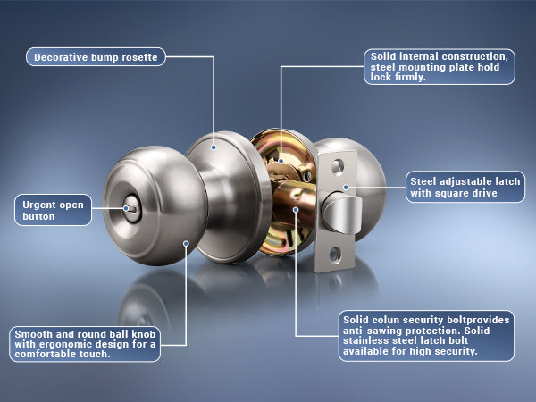 KNOBWELL Round Push Button Exterior and Indoor Door Knobs - DL609