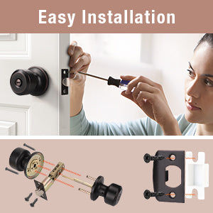 KNOBWELL Cylinder Ball Privacy Interior Door Knobs With Lock For Bedroom