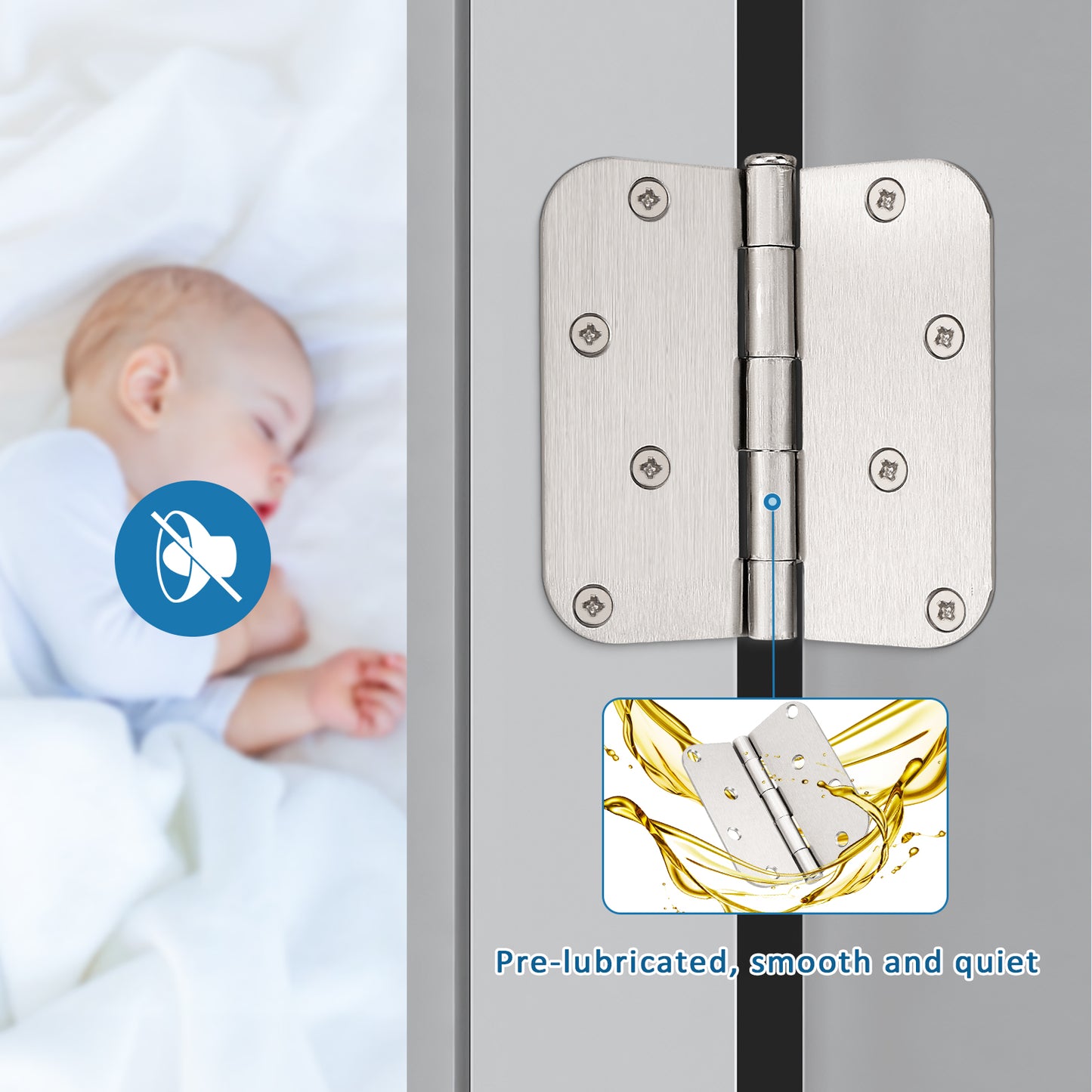 Satin Nickel Door Hinges 4" x 4" with 5/8"