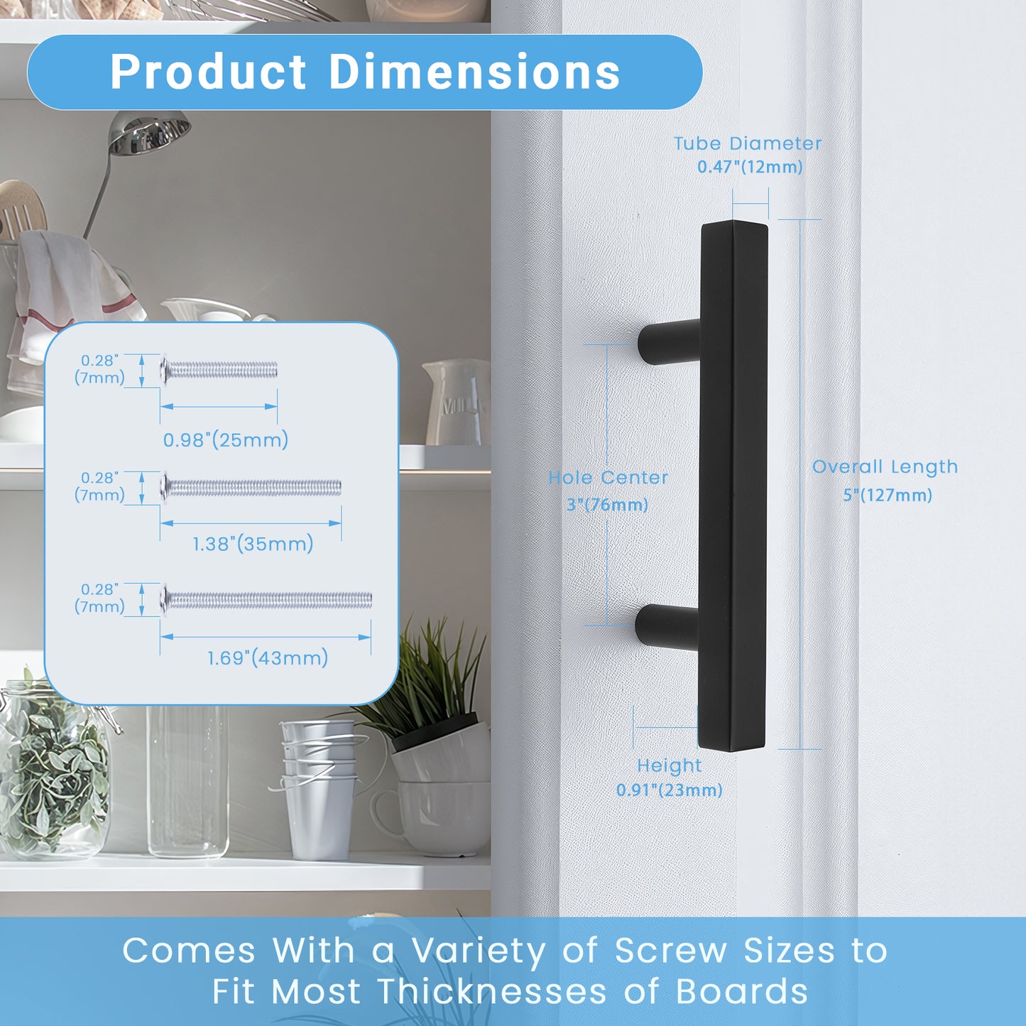 KNOBWELL Matte Black Stainless Steel Cabinet Handles for Bath/Bedroom-PDDJ16HBK