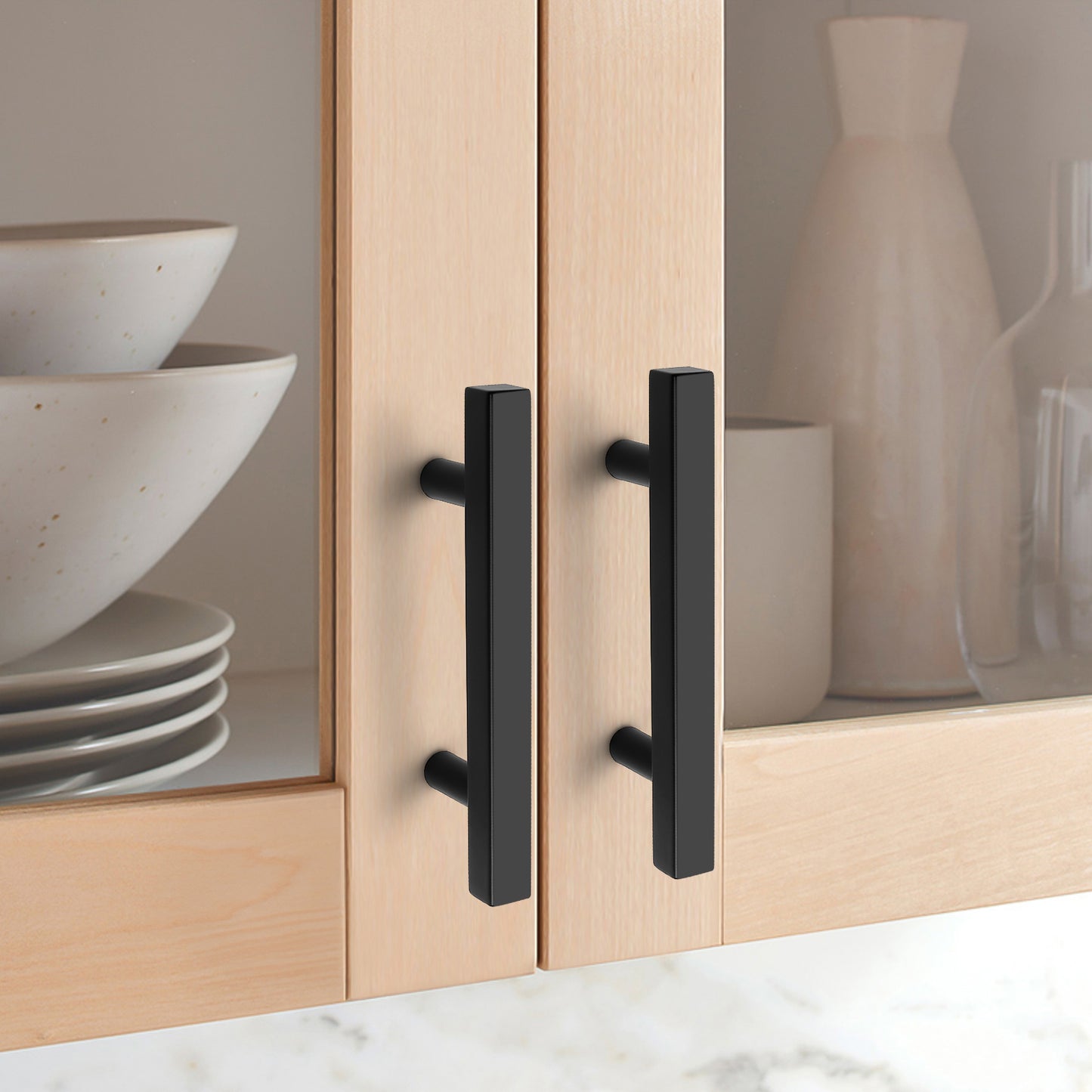 KNOBWELL Matte Black Stainless Steel Cabinet Handles for Bath/Bedroom-PDDJ16HBK