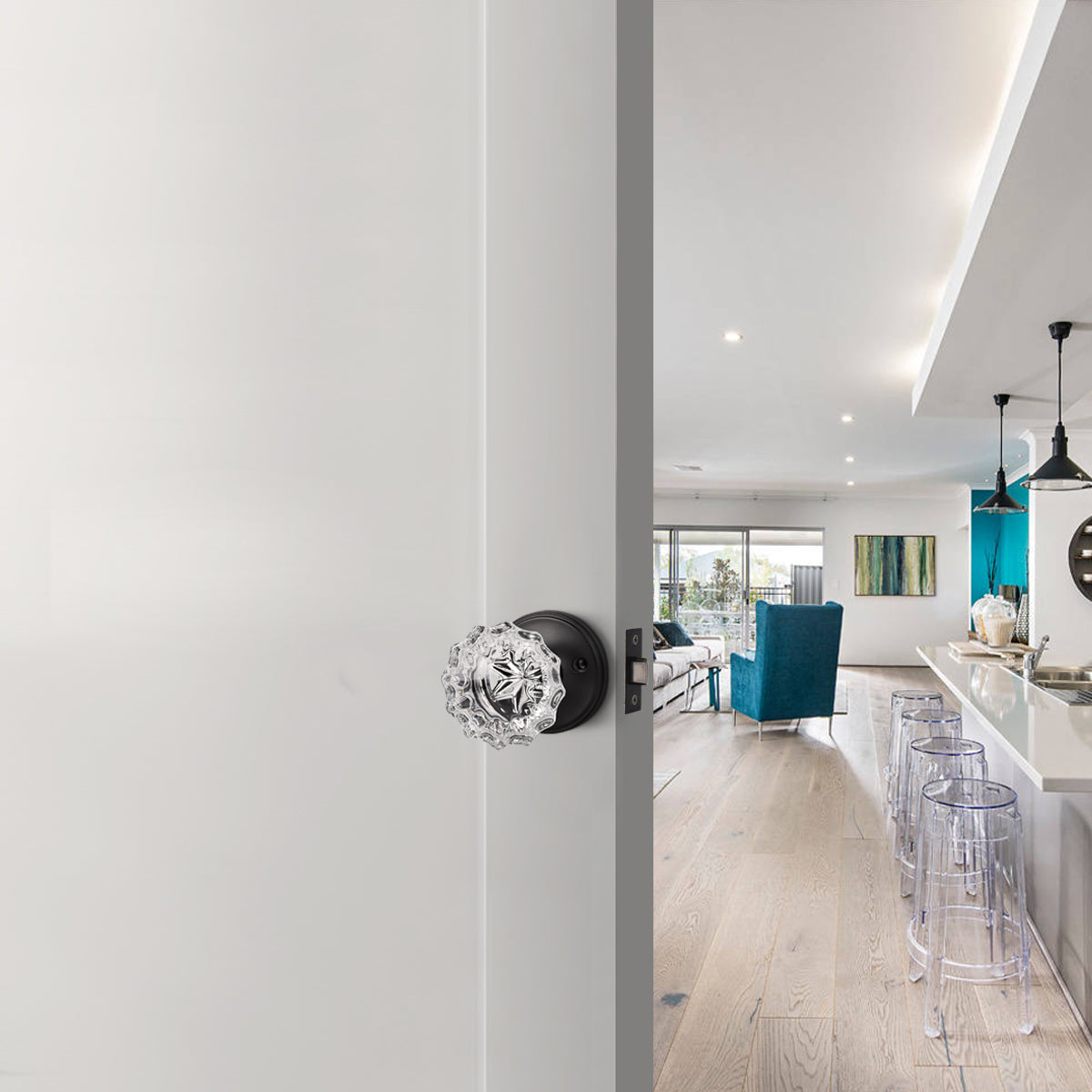 Modern Crystal Passage Door Knobs with Classic Round Rosette - DLC20PS