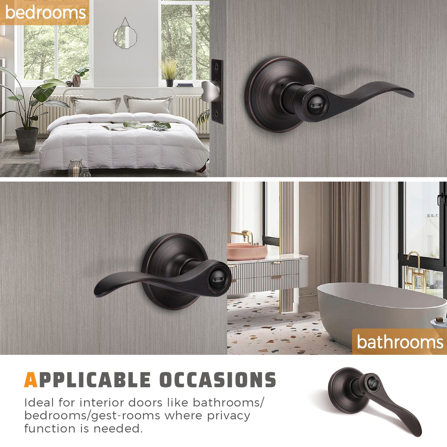 KNOBWELL Wave Style Privacy/Passage/Dummy/Keyed Entry Door Handles-DL12061