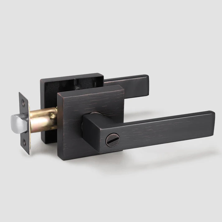 Craftsman Style Push Button Privacy Door Levers Modern Square Door Handle Knobs- DL01BK