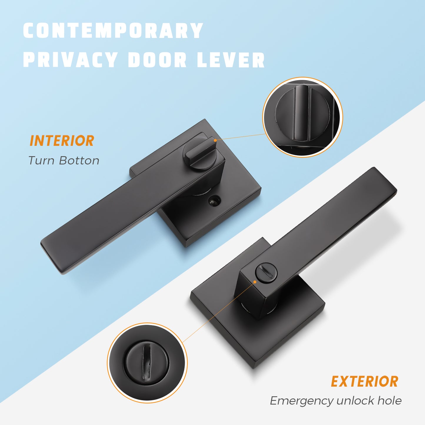 Craftsman Style Push Button Privacy Door Levers Modern Square Door Handle Knobs- DL01BK