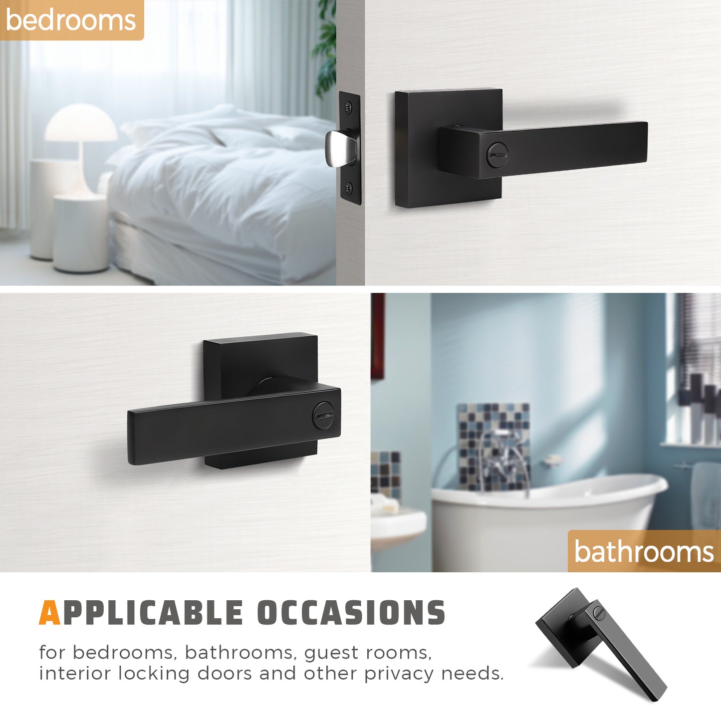 Craftsman Style Push Button Privacy Door Levers Modern Square Door Handle Knobs- DL01BK