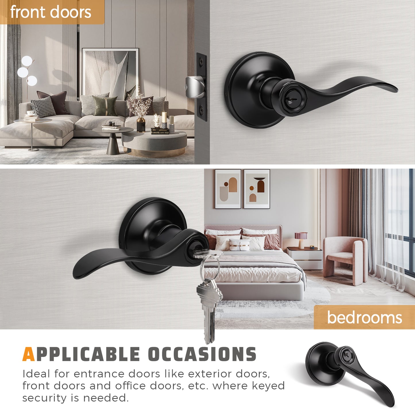 KNOBWELL Colonial Style Keyed Entry Door Levers (Keyed Alike) for front and exterior doors- DL12061ETC