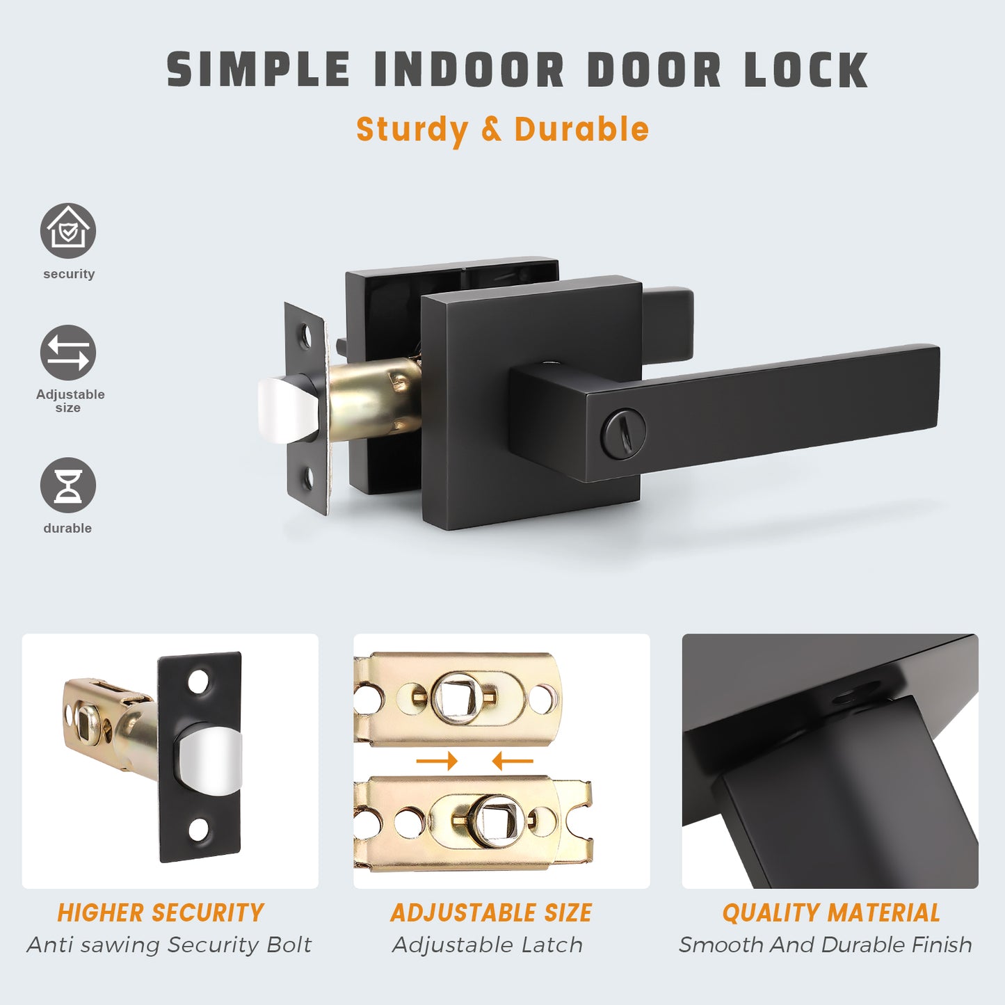 Craftsman Style Push Button Privacy Door Levers Modern Square Door Handle Knobs- DL01BK