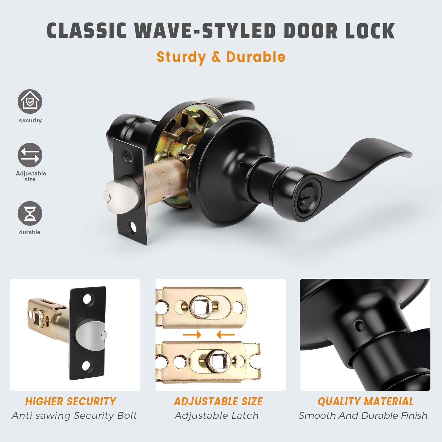 KNOBWELL Colonial Style Keyed Entry Door Levers (Keyed Alike) for front and exterior doors- DL12061ETC