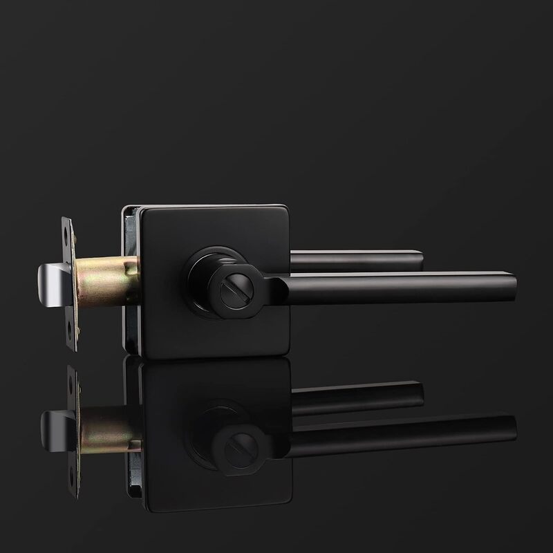 Mid Century Modern Push Button Privacy Door Levers - DL1603BK