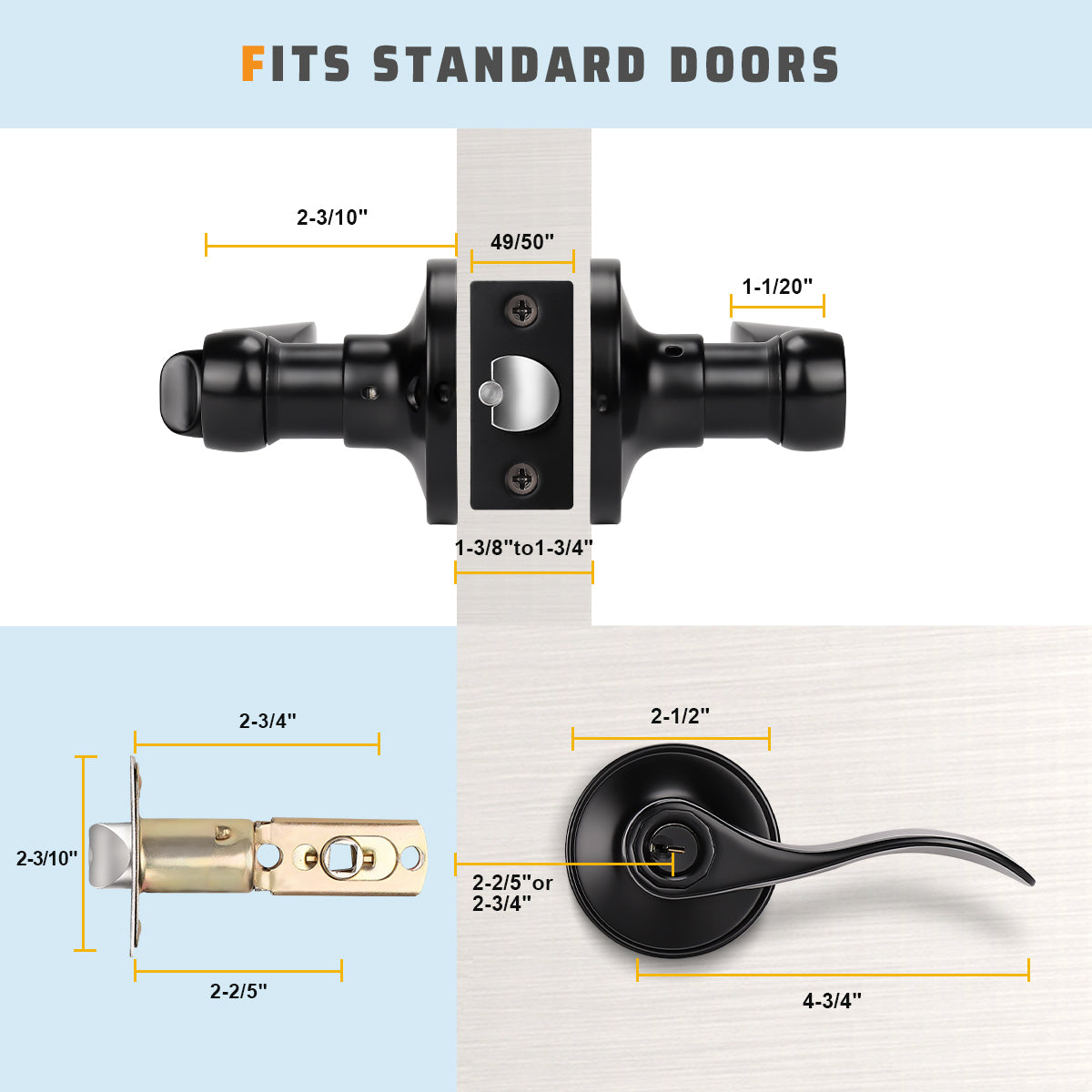 KNOBWELL Colonial Style Keyed Entry Door Levers (Keyed Alike) for front and exterior doors- DL12061ETC
