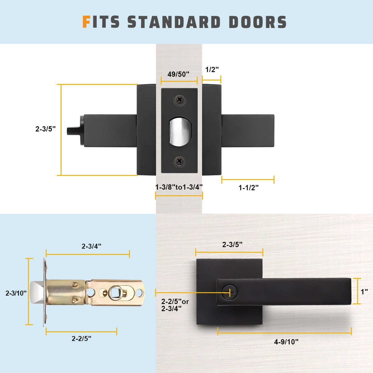 Craftsman Style Push Button Privacy Door Levers Modern Square Door Handle Knobs- DL01BK