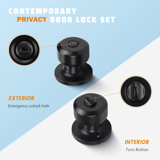 KNOBWELL Cylinder Ball Privacy Interior Door Knobs With Lock For Bedroom
