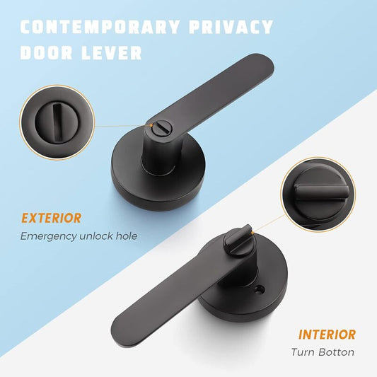 KNOBWELL Contemporary Privacy Door Levers for bedroom and bathroom- DL03BK