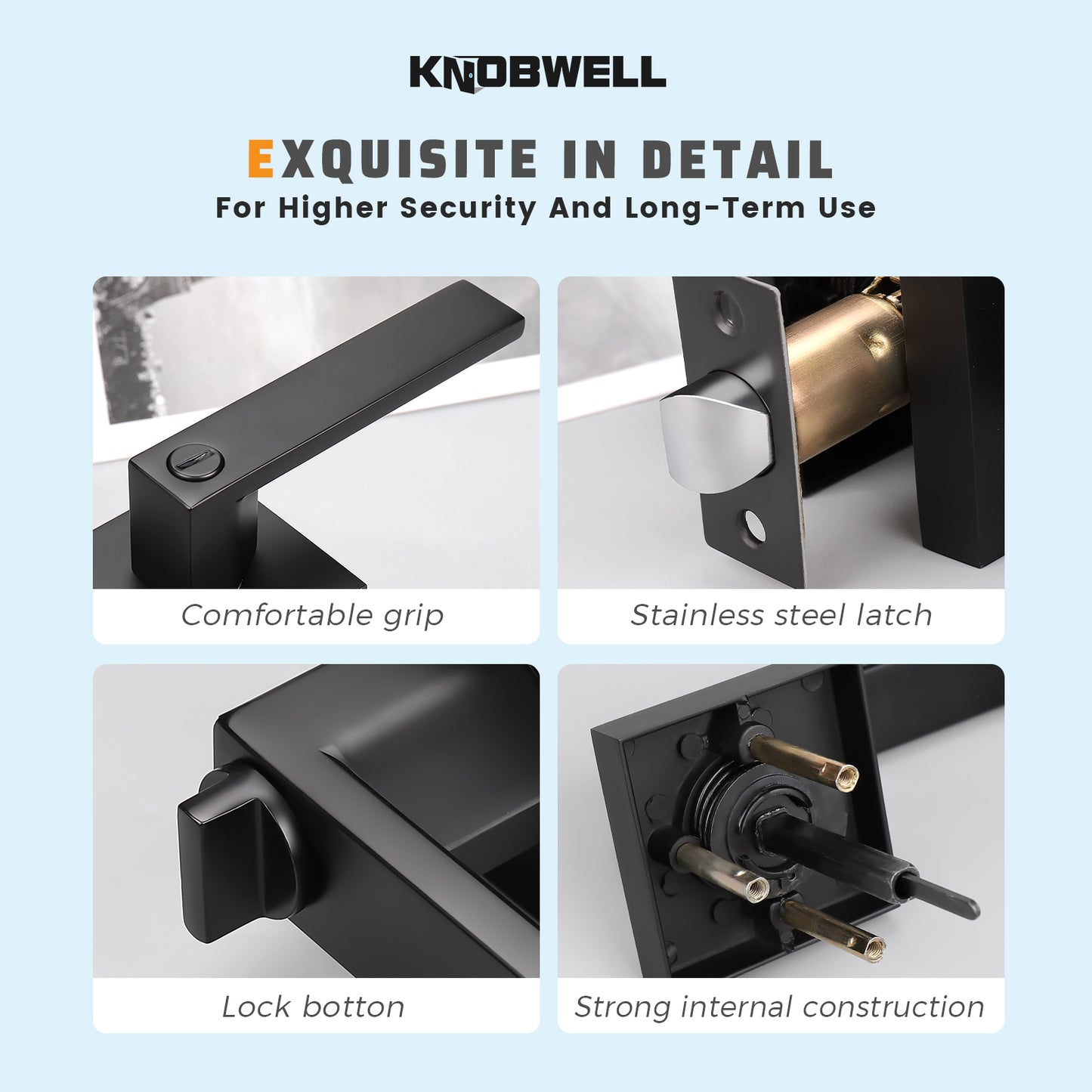 Craftsman Style Push Button Privacy Door Levers Modern Square Door Handle Knobs- DL01BK