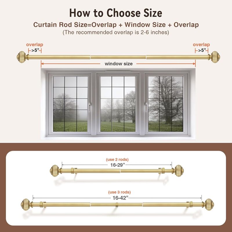 1" Empyrean Grace Golden Curtain Rod with Lantern Finials, 22-42 inches