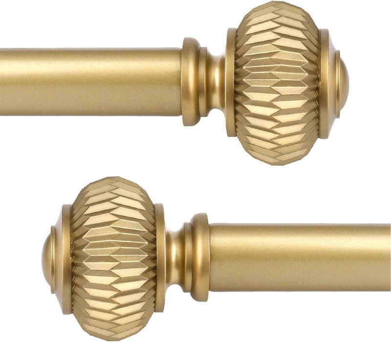 1" Empyrean Grace Golden Curtain Rod with Lantern Finials, 22-42 inches