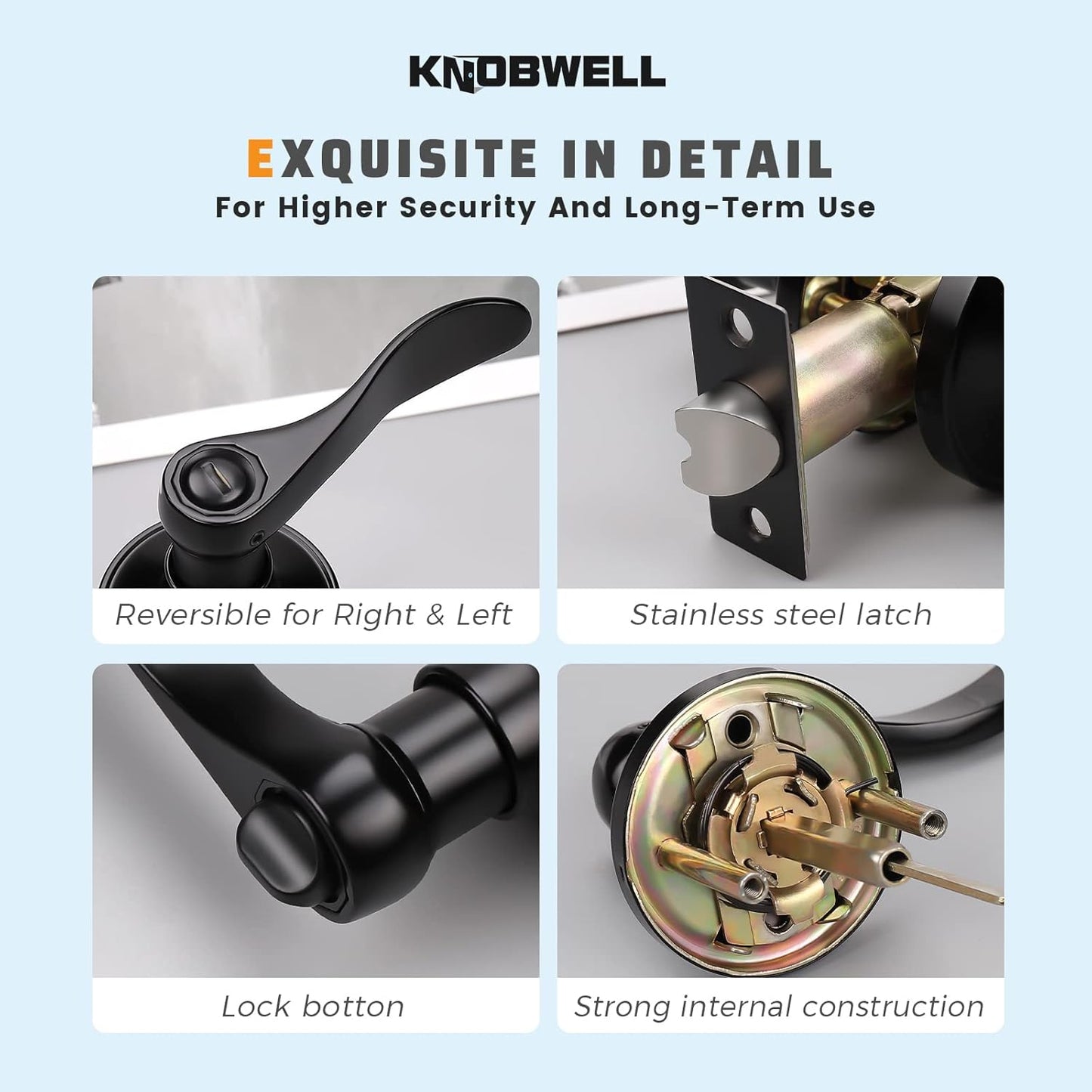 KNOBWELL 5 Pack Wave Style Keyless Privacy Door Lever Door Handle for bedroom and bathroom