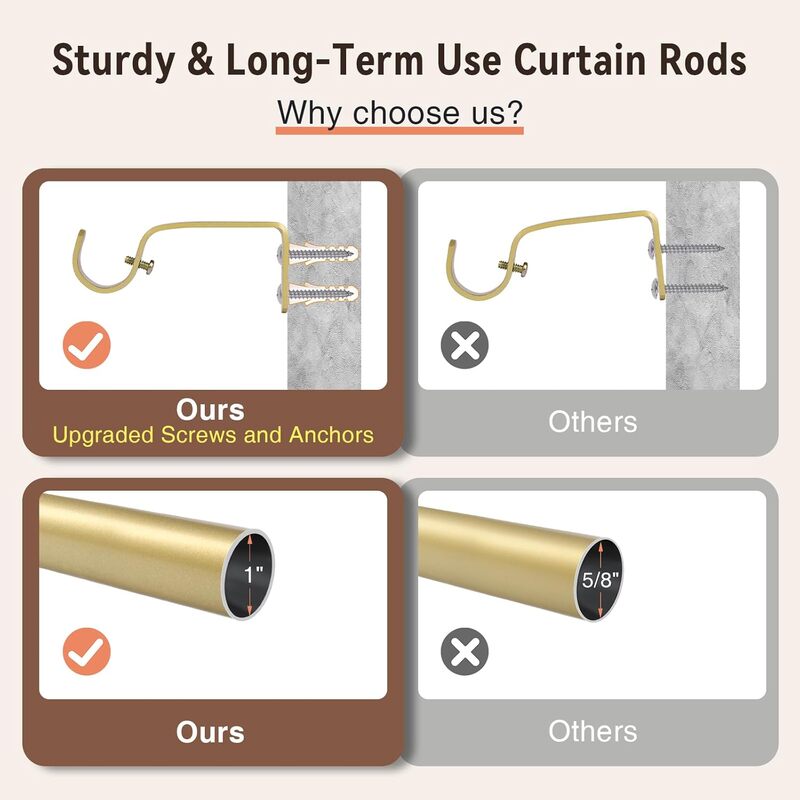 1" Empyrean Grace Golden Curtain Rod with Lantern Finials, 22-42 inches
