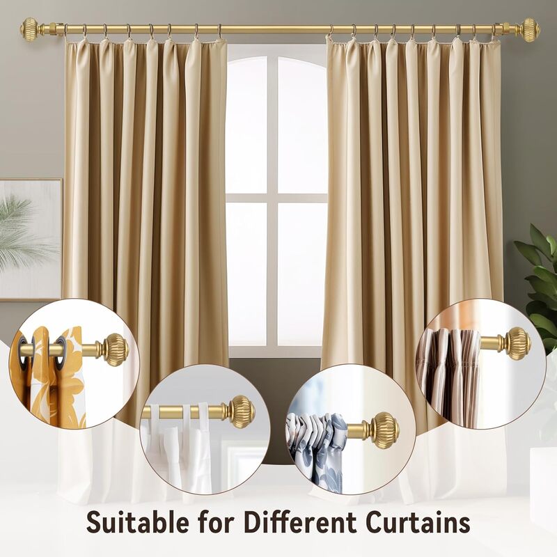 1" Empyrean Grace Golden Curtain Rod with Lantern Finials, 22-42 inches