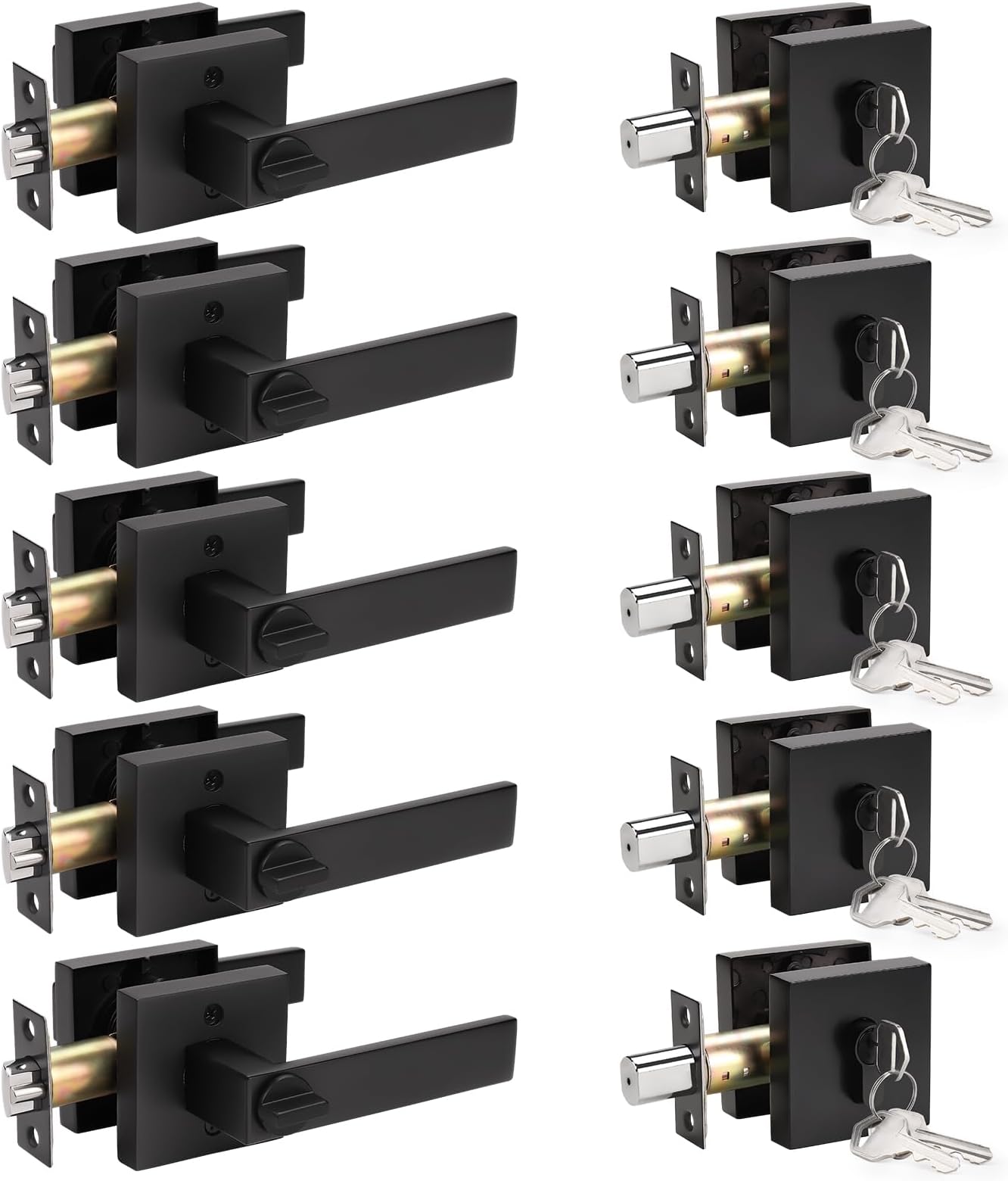 Double Keyed Square Deadbolt with Heavy Duty Entrance Door Lever (Keyed Alike) - DL01ET112BK