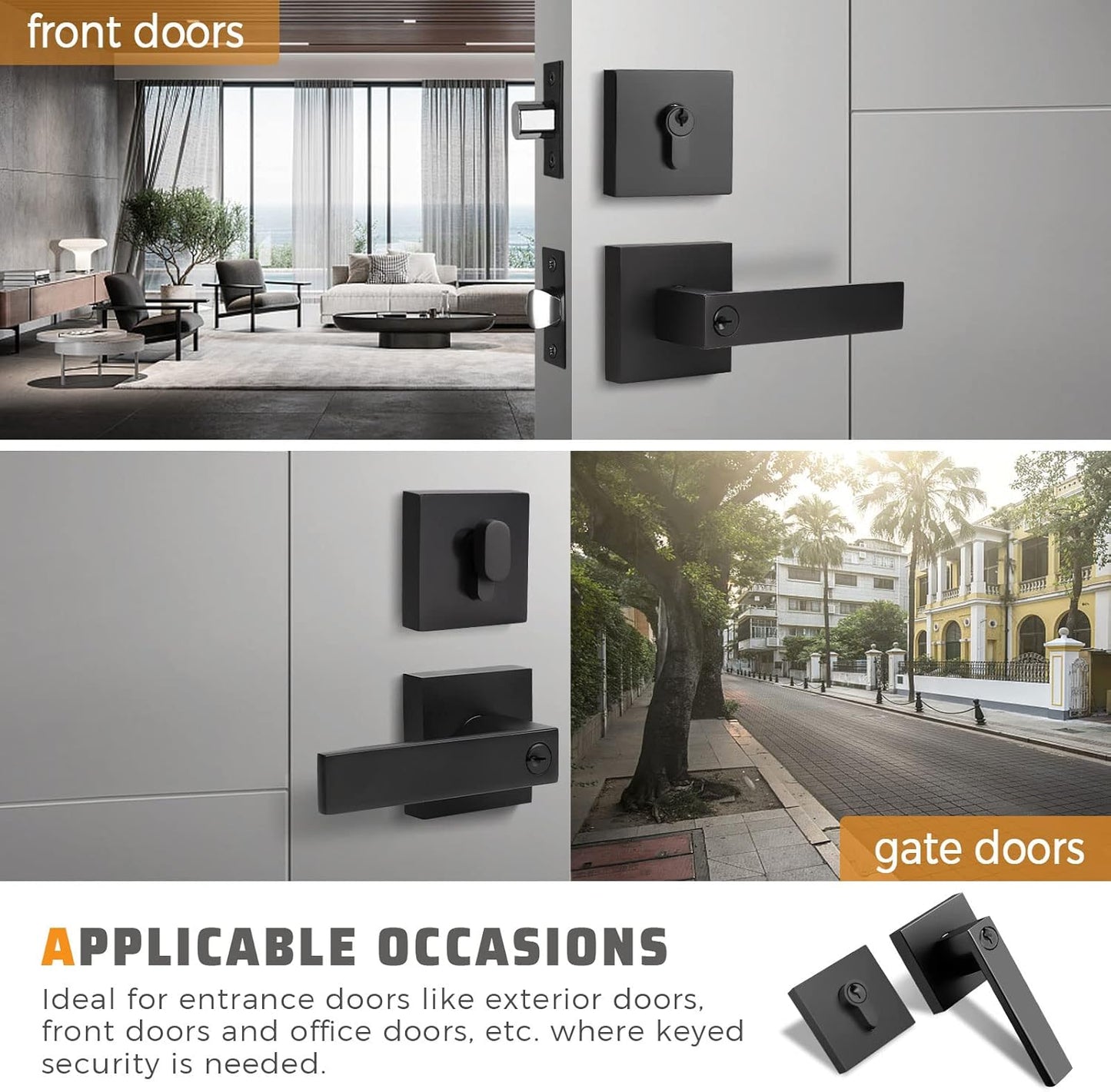 Single Keyed Square Deadbolt with Heavy Duty Entrance Door Handle (Keyed Alike) - DL01ET111BK