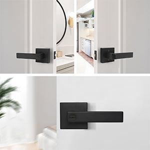 Craftsman Style Push Button Privacy Door Levers Modern Square Door Handle Knobs- DL01BK