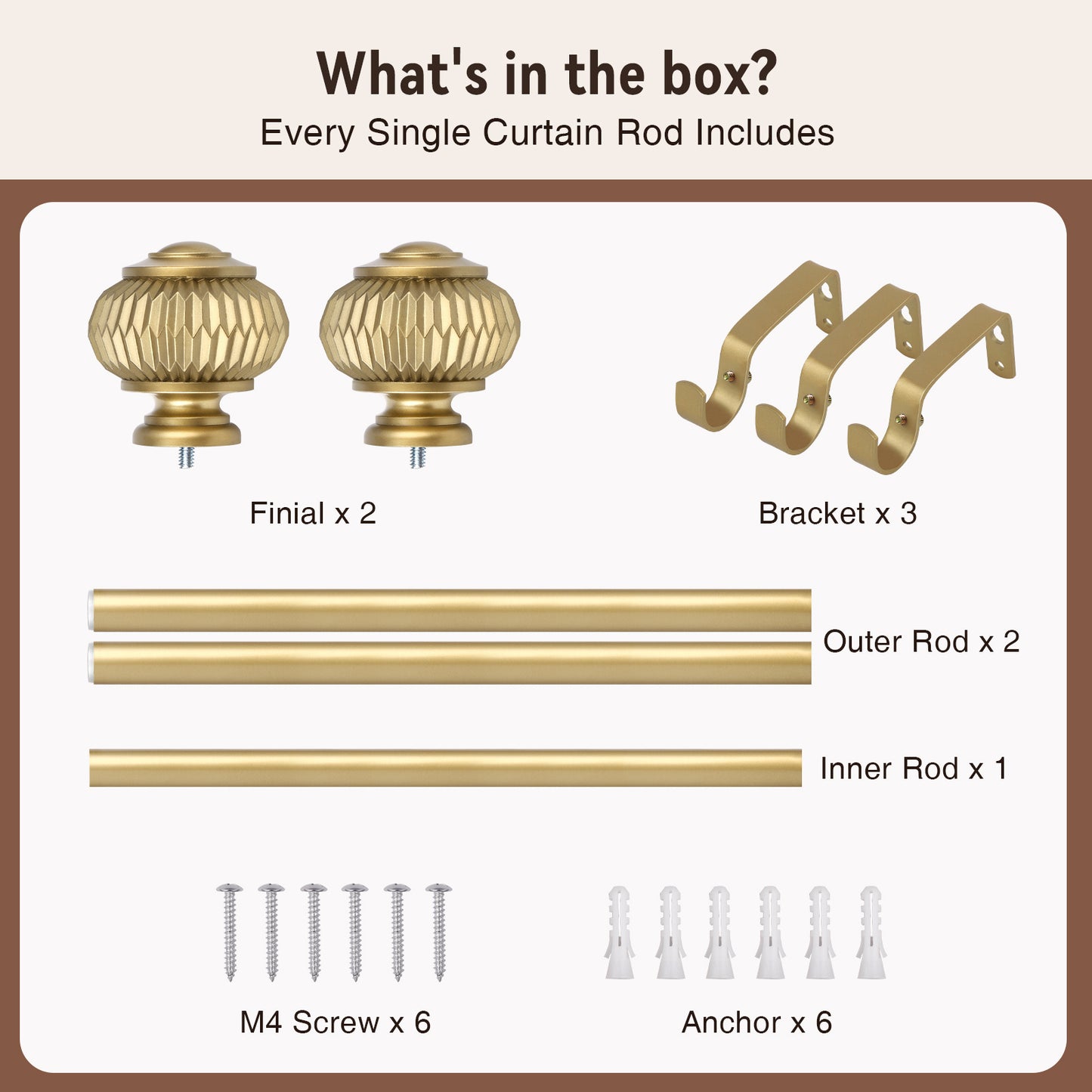 1" Empyrean Grace Golden Curtain Rod with Lantern Finials, 22-42 inches