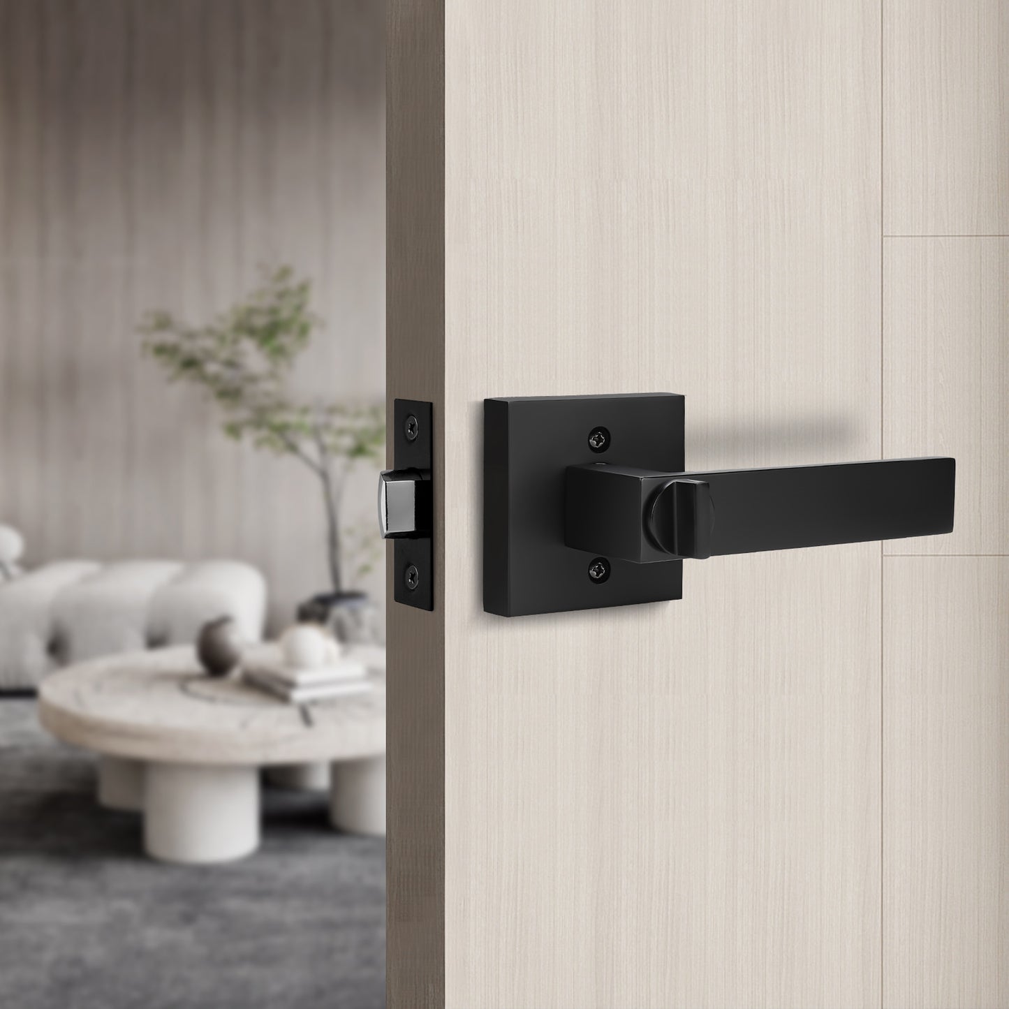 Craftsman Style Push Button Privacy Door Levers Modern Square Door Handle Knobs- DL01BK