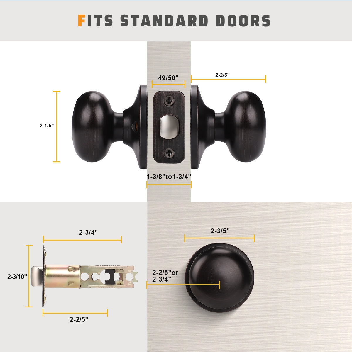 KNOBWELL Modern Interior Door Knobs – Privacy, Passage, Dummy & Keyed Entry Styles