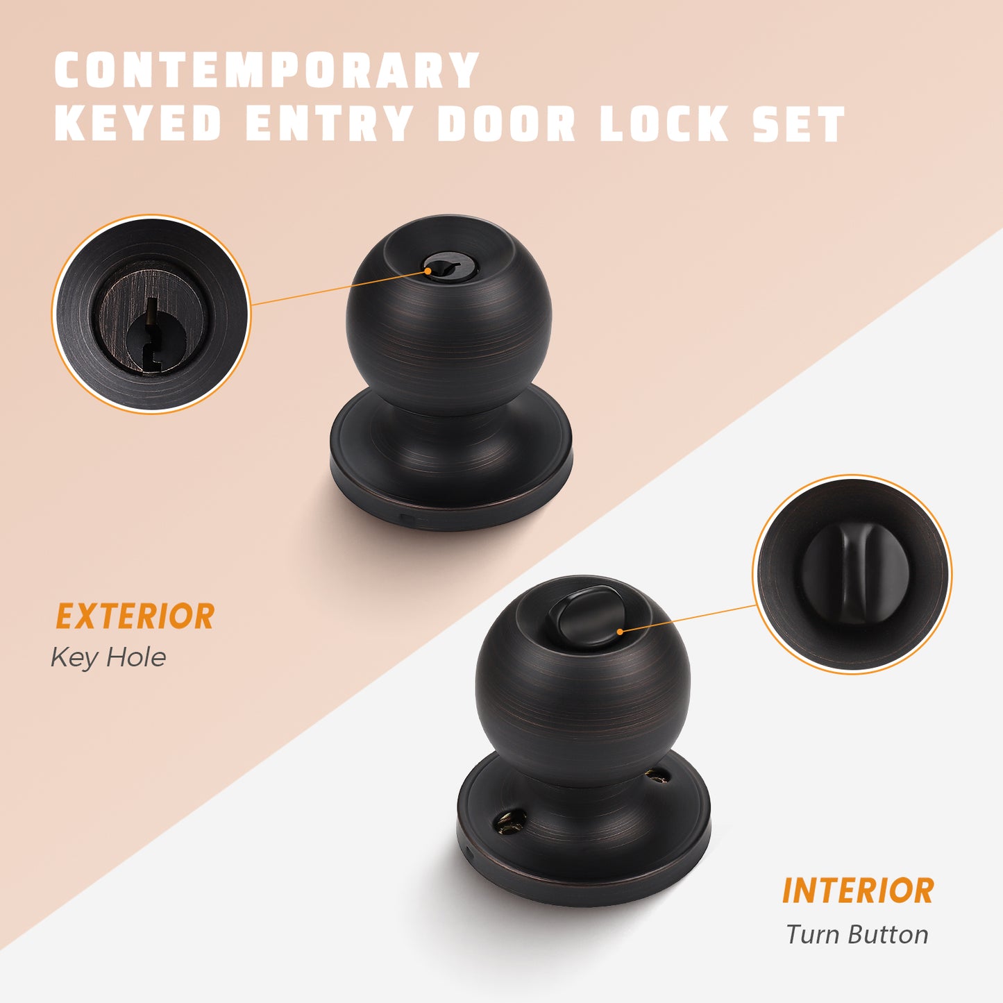 KNOBWELL Most Cost-Effective Round Ball Keyed Entry Door Knobs With Lock and Different Keys