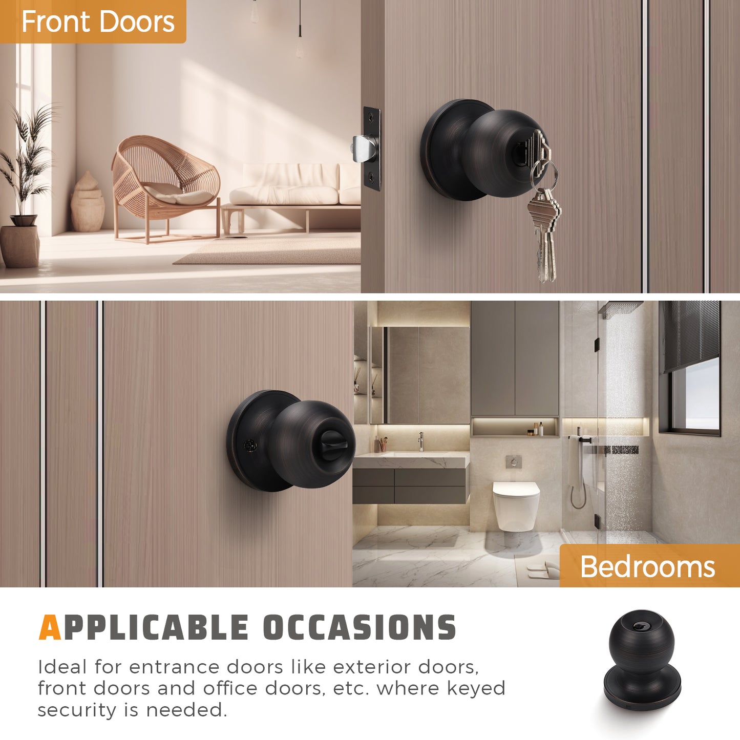KNOBWELL Most Cost-Effective Round Ball Keyed Entry Door Knobs With Lock and Different Keys