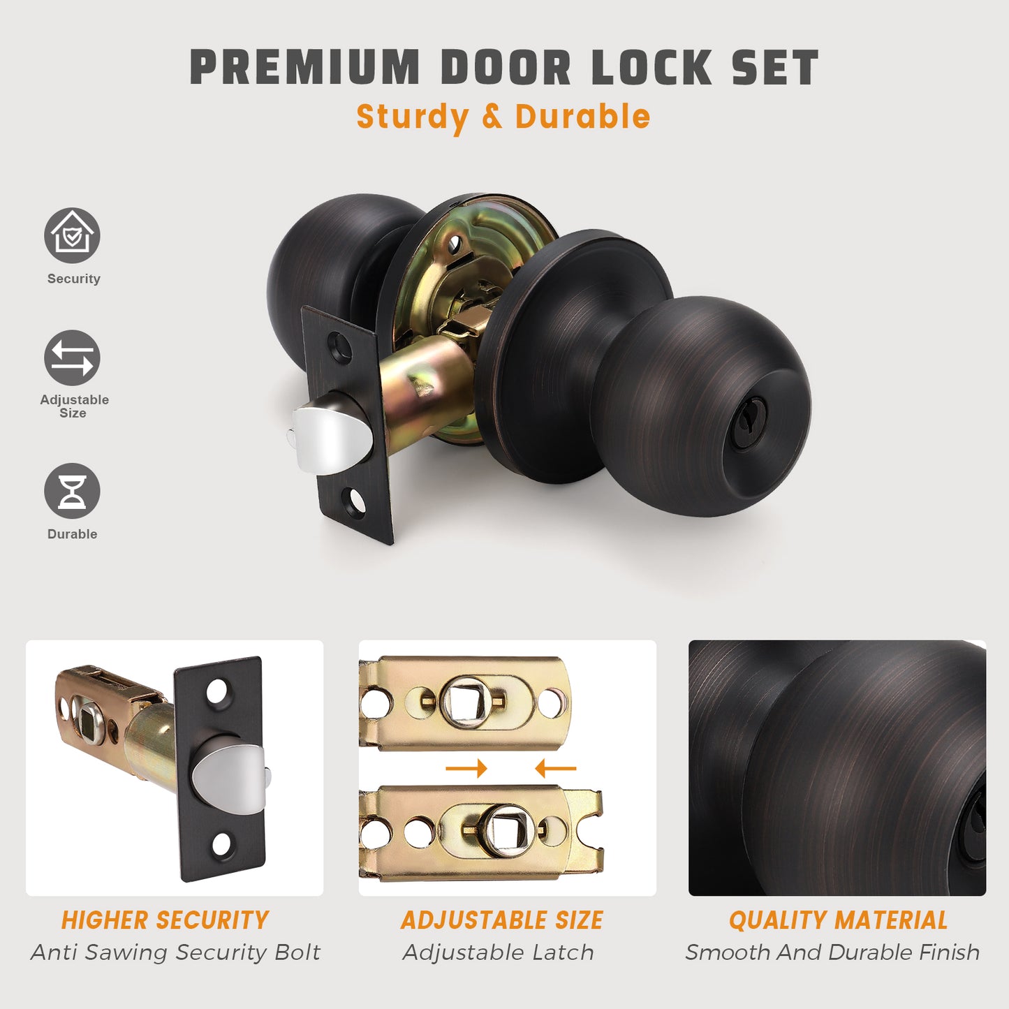 KNOBWELL Most Cost-Effective Round Ball Keyed Entry Door Knobs With Lock and Different Keys