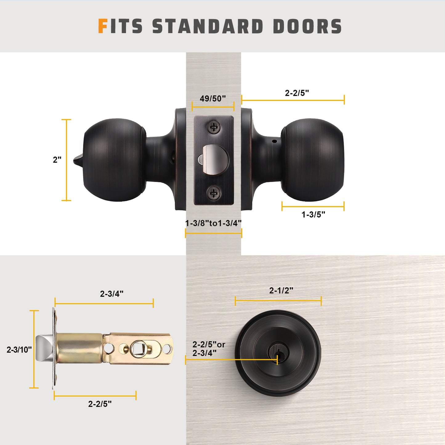 KNOBWELL Most Cost-Effective Round Ball Keyed Entry Door Knobs With Lock and Different Keys